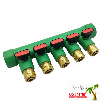 Top Valflı PPR Manifolds Sıcak Su Kırmızı 5 Yol Manifolds Özel Logo ve Renk 25mm