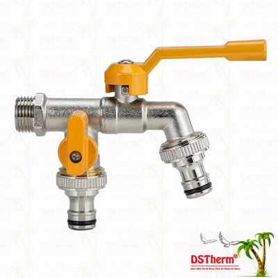 Pirinç Ekonomik Çift Çıkışlı Musluklar Pirinç Musluk Nikel Kaplamalı Pirinç Musluk 1/2"*3/4"*3/4"