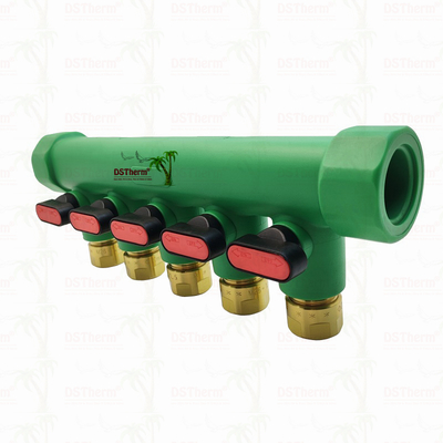 Top Valflı PPR Manifolds Sıcak Su Kırmızı 5 Yol Manifolds Özel Logo ve Renk 25mm