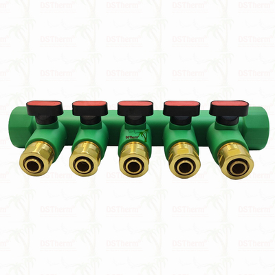 Top Valflı PPR Manifolds Sıcak Su Kırmızı 5 Yol Manifolds Özel Logo ve Renk 25mm