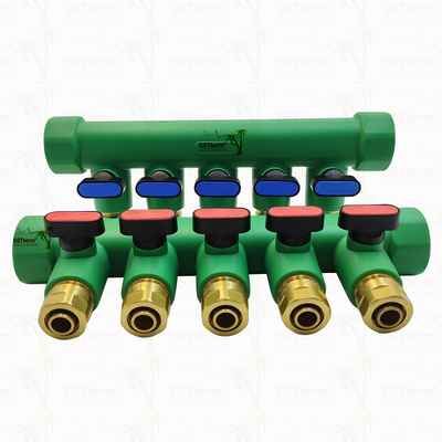 Top Valflı PPR Manifolds Sıcak Su Kırmızı 5 Yol Manifolds Özel Logo ve Renk 25mm