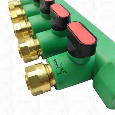 Top Valflı PPR Manifolds Sıcak Su Kırmızı 5 Yol Manifolds Özel Logo ve Renk 25mm