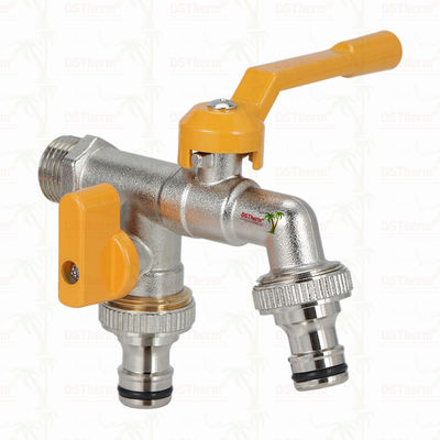 Pirinç Ekonomik Çift Çıkışlı Musluklar Pirinç Musluk Nikel Kaplamalı Pirinç Musluk 1/2"*3/4"*3/4"