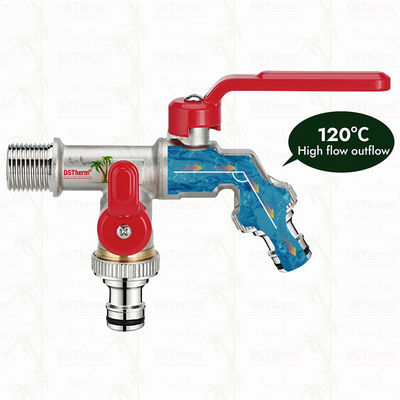 Eşsiz Tasarım Yenilikçi Şekil Çift Çıkışlı Musluk Kırmızı Alüminyum Kolu İle 1/2"*3/4"*3/4"