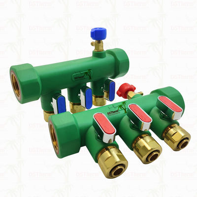Top Valfiyle PPR Manifolds Sıcak ve Soğuk Su Mavi 3 Yol Manifolds Özel Logo ve Renk 25mm