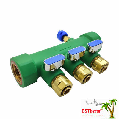 Top Valfiyle PPR Manifolds Sıcak ve Soğuk Su Mavi 3 Yol Manifolds Özel Logo ve Renk 25mm